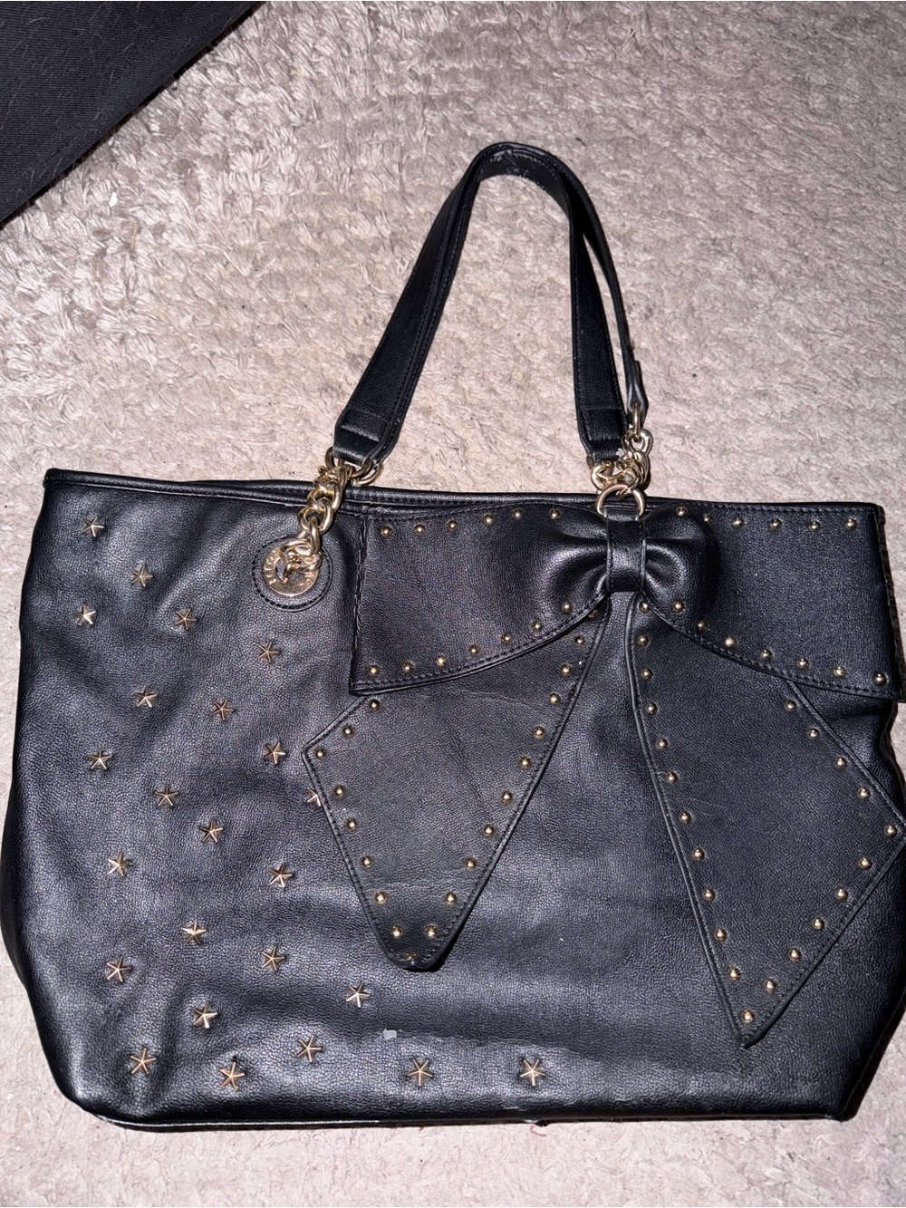 Betsey Johnson Black Bow Tote with Gold Studs